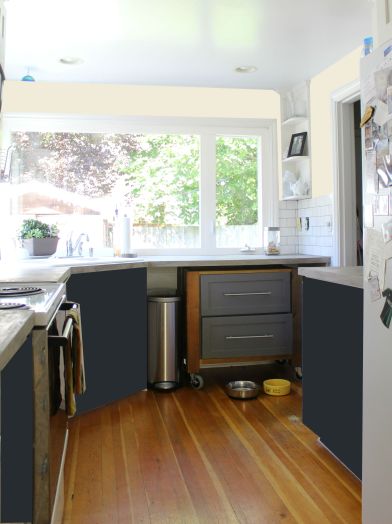 cream wall navy cabinet