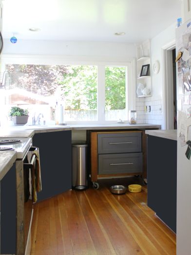 white wall navy cabinet